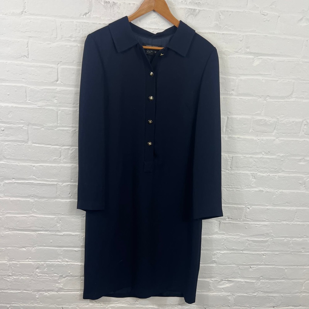 Cynthia Howie Women's Half Button Shirt Dress Long Sleeve Black Size 12